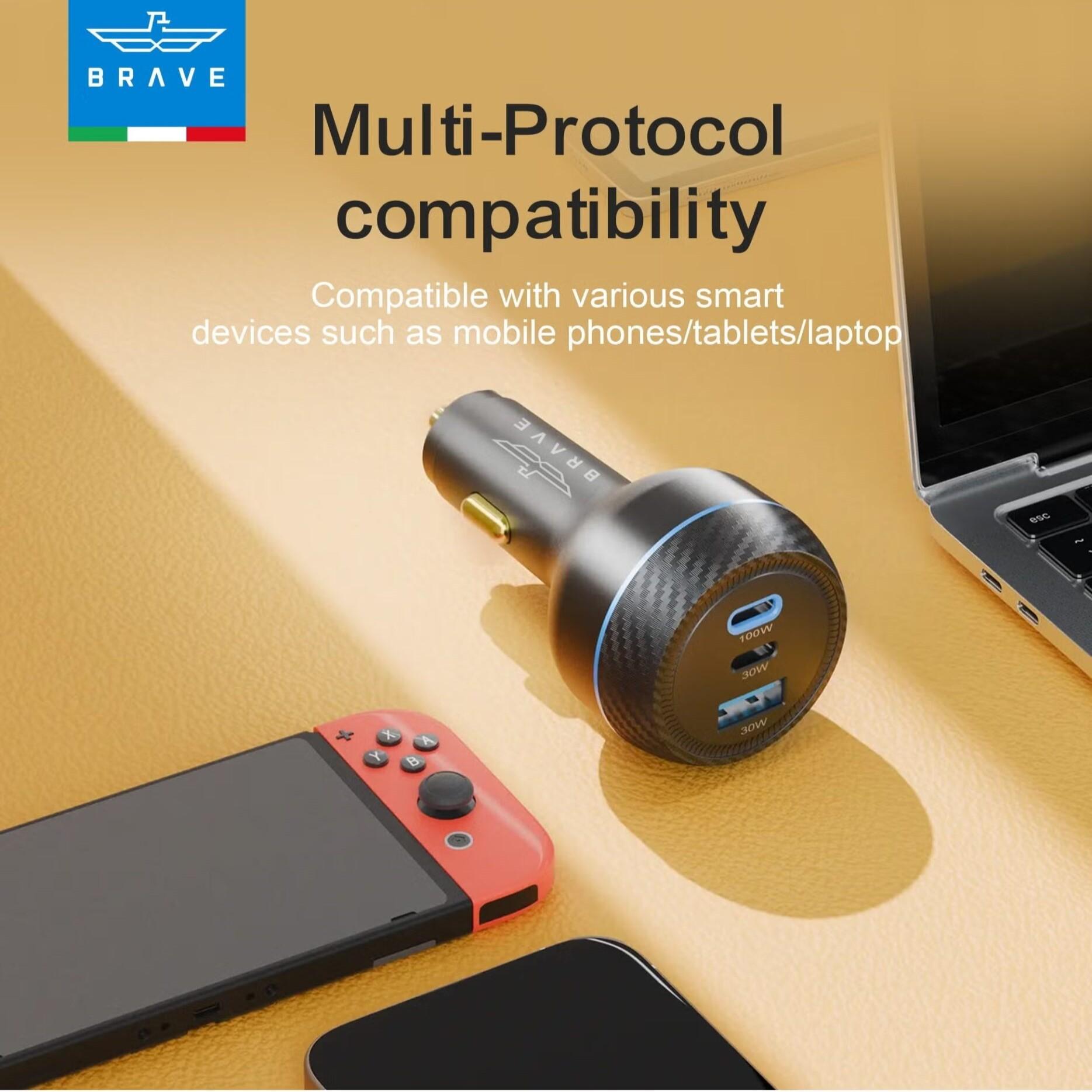 Brave | 160W 3port PD+QC Car Charger | BCC -25 Brave | 160W 3port PD+QC Car Charger | BCC -25